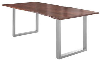 sam Esstisch Baumkante massiv Akazie nussbaum 220 x 100 silber U-Gestell LUBIN