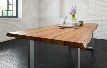 sam Esstisch Baumkante massiv Akazie natur 200 x 100 silber LIAM