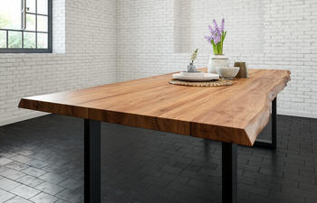 sam Esstisch Baumkante massiv Akazie natur 300 x 100 schwarz LIAM