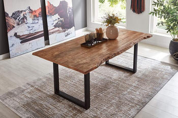 sam Esstisch Baumkante Massiv Mango naturfarben 220 x 100 schwarz U-Gestell NORINA