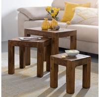 FineBuy Design Sheesham 3-teiliger Satz Beistell Tisch Massivholz Couchtisch
