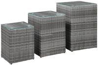 vidaXL Beistelltische 3 Stk. mit Glasplatte Grau Poly Rattan