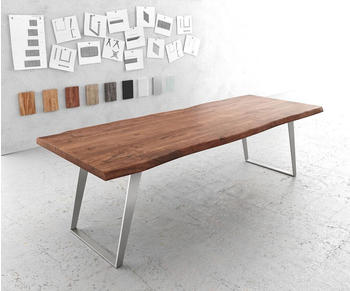 DeLife Esszimmertisch Edge Akazie Braun 260x100 cm L Edelstahl Schräg Live-Edge (25199)