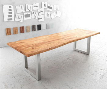 DeLife Esszimmertisch Edge Akazie Natur 280x100 cm L Edelstahl Breit Live-Edge (25459)