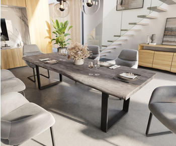 DeLife Esszimmertisch Edge Akazie Platin 260x100 cm L Kufe Schwarz Live-Edge (34414)
