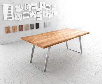DeLife Esszimmertisch Edge Akazie Natur 200x100 cm L Edelstahl Schräg Live-Edge (25197)