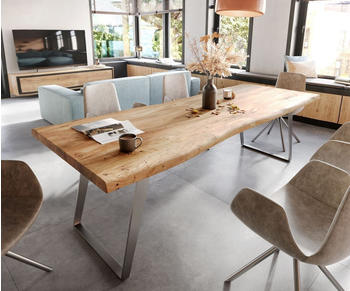 DeLife Esszimmertisch Edge Akazie Natur 280x100 cm XL Edelstahl Schräg Live-Edge (34396)