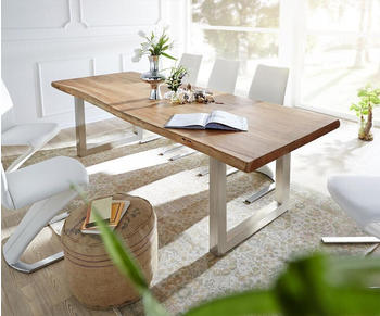 DeLife Esszimmertisch Edge Akazie Natur 260x100 cm L Edelstahl Breit Live-Edge (10286)