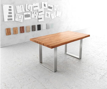 DeLife Esszimmertisch Edge Akazie Natur 160x90 cm L Edelstahl Schmal Live-Edge (25424)
