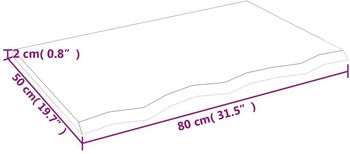 vidaXL Tischplatte Hellbraun 80x50x2 cm Massivholz Eiche Behandelt