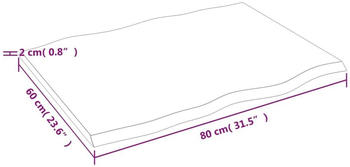 vidaXL Tischplatte 80x60x2 cm Massivholz Eiche Behandelt Baumkante