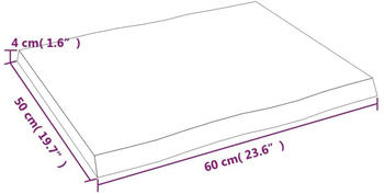 vidaXL Tischplatte 60x50x4 cm Massivholz Eiche Unbehandelt Baumkante