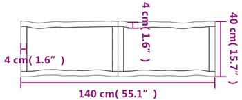 vidaXL Tischplatte Dunkelgrau 140x40x4 cm Eichenholz mit Baumkante
