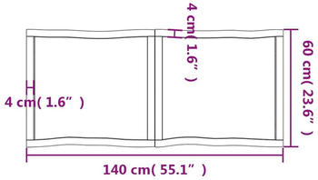 vidaXL Tischplatte 140x60x4 cm Massivholz Eiche Behandelt Baumkante