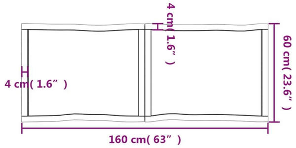 vidaXL Tischplatte 160x60x4 cm Massivholz Eiche Unbehandelt Baumkante