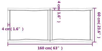 vidaXL Tischplatte Dunkelgrau 160x60x4 cm Eichenholz mit Baumkante