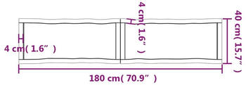 vidaXL Tischplatte Dunkelgrau 180x40x4 cm Eichenholz mit Baumkante