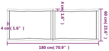vidaXL Tischplatte Dunkelgrau 180x60x4 cm Eichenholz mit Baumkante