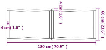 vidaXL Tischplatte Hellbraun 180x60x4cm Eichenholz Behandelt Baumkante