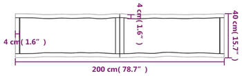 vidaXL Tischplatte Dunkelgrau 200x40x4 cm Eichenholz mit Baumkante