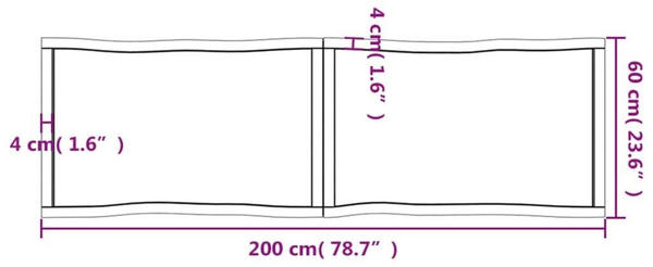 vidaXL Tischplatte 200x60x4 cm Massivholz Eiche Unbehandelt Baumkante