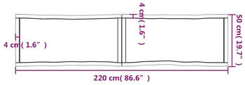 vidaXL Tischplatte 220x50x4 cm Massivholz Eiche Unbehandelt Baumkante