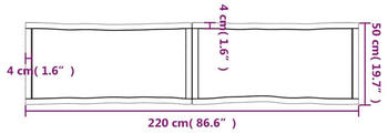 vidaXL Tischplatte Hellbraun 220x50x4cm Eichenholz Behandelt Baumkante