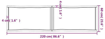 vidaXL Tischplatte Hellbraun 220x60x4cm Eichenholz Behandelt Baumkante