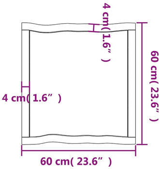 vidaXL Tischplatte 60x60x6 cm Massivholz Eiche Unbehandelt Baumkante