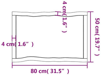 vidaXL Tischplatte 80x50x6 cm Massivholz Eiche Behandelt Baumkante