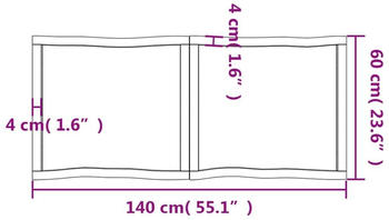 vidaXL Tischplatte 140x60x6 cm Massivholz Eiche Behandelt Baumkante