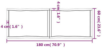 vidaXL Tischplatte Hellbraun 180x60x6cm Eichenholz Behandelt Baumkante