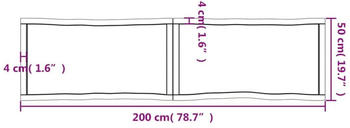 vidaXL Tischplatte Hellbraun 200x50x6cm Eichenholz Behandelt Baumkante
