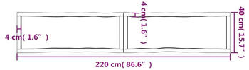 vidaXL Tischplatte Dunkelgrau 220x40x6 cm Eichenholz mit Baumkante