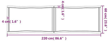 vidaXL Tischplatte Dunkelgrau 220x60x6 cm Eichenholz mit Baumkante