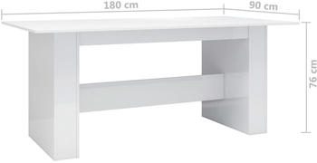vidaXL Esstisch Hochglanz-Weiß 180x90x76 cm Holzwerkstoff