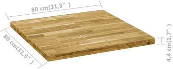 vidaXL Tischplatte Eichenholz Massiv Quadratisch 44 mm 80x80 cm