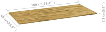 vidaXL Tischplatte Eichenholz Massiv Rechteckig 23 mm 100 x 60 cm