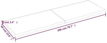 vidaXL Tischplatte Dunkelgrau 200x60x6 cm Massivholz Eiche Behandelt