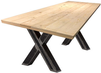 Möbilia Tisch 180x100 cm Platte Fichte/Tanne, Gestell antikschwarz X-Form (25020005)
