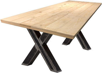 Möbilia Tisch 220x100 cm Platte Fichte/Tanne, Gestell antikschwarz X-Form (25020011)