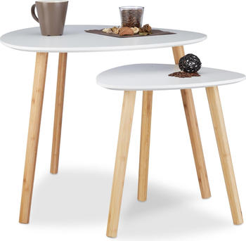 Relaxdays Couchtisch + Beistelltisch Satztisch Ø60x48 cm beige-weiß