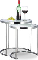 Relaxdays Satztische rund, Chromgestell, 2er Set, modernes Design - Milchglas,
