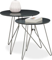 Relaxdays Beistelltisch 2er Set, Wohnzimmertische aus Holz, &Oslash;48/40 cm, grau-matt