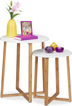Relaxdays Couchtisch + Beistelltisch 2x Beistelltisch 50x50x60.5 cm beige-weiß