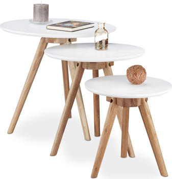 Relaxdays Couchtisch + Beistelltisch Timo &Oslash;50x46 cm beige-wei&szlig;
