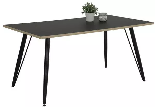 Hela Esstisch Nala-Dekor matt Schwarz Multiplexkante-Metallgestell Rundrohr-160x90cm breit
