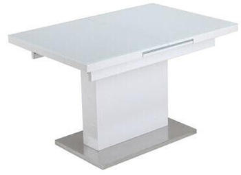 CarryHome Esstisch, Weiß, Edelstahl, Weiß hochglanz, Metall, Glas, rechteckig, Säule, Bodenplatte, 80x76 cm – 55002102
