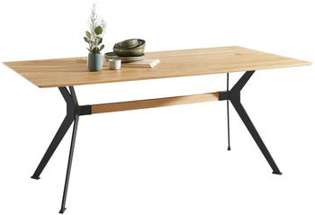 Linea Natura Esstisch, Schwarz, Eiche, Holz, Metall, Eiche, Hartholz, rechteckig, X-Form, 90x75 cm