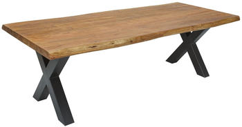 Riess-Ambiente Massivholz Esstisch MAMMUT NATURE 200cm Akazie X-Gestell schwarz Baumkante 6cm Tischplatte Baumtisch